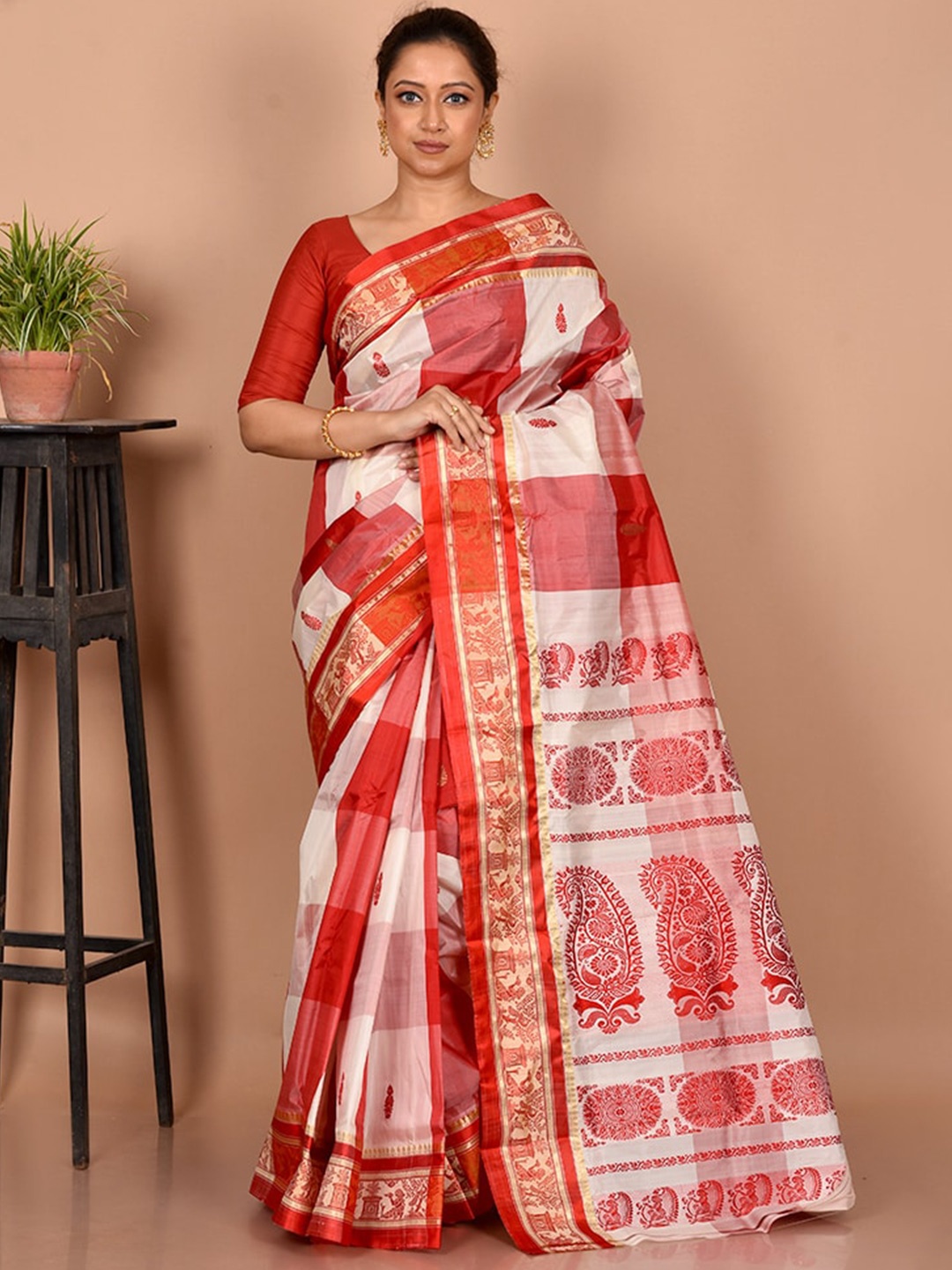 

AllSilks Woven Design Zari Pure Silk Saree, White