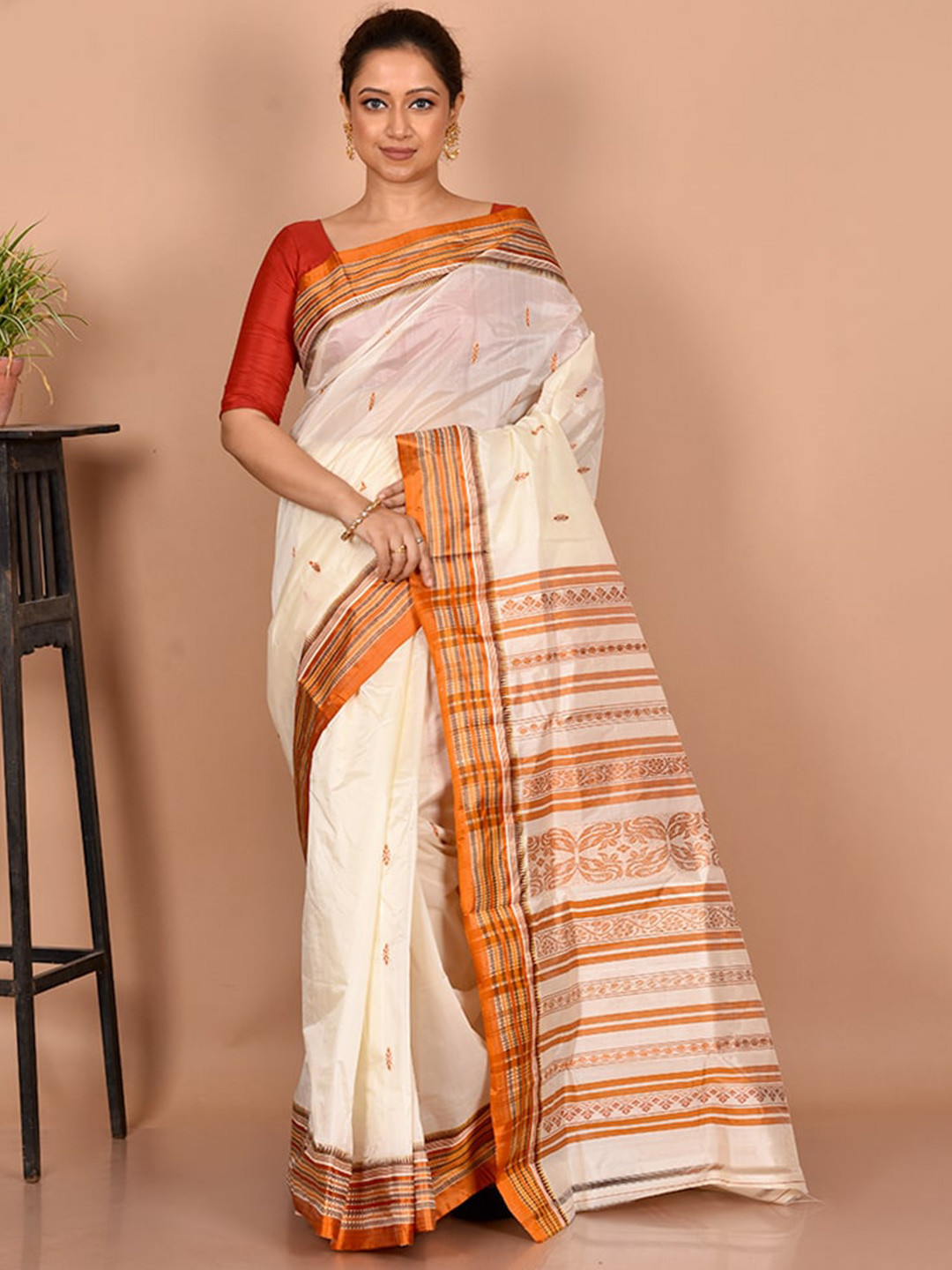 

AllSilks Floral Pure Silk Printed Saree, White