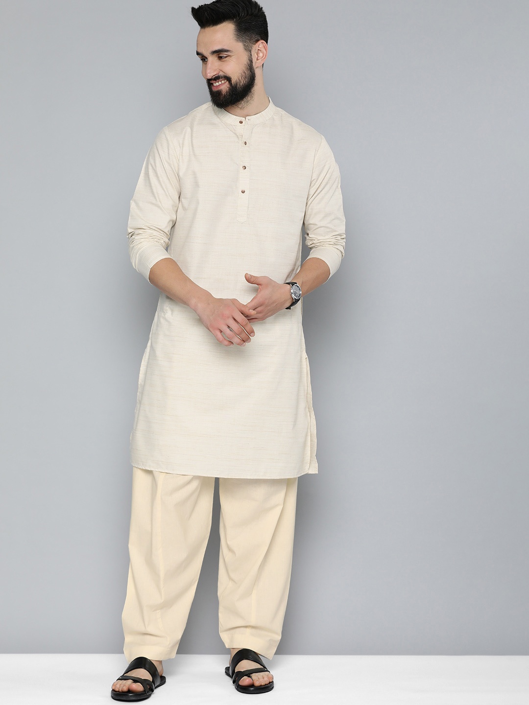 

HERE&NOW Men Straight Kurta With Pyjamas, Off white