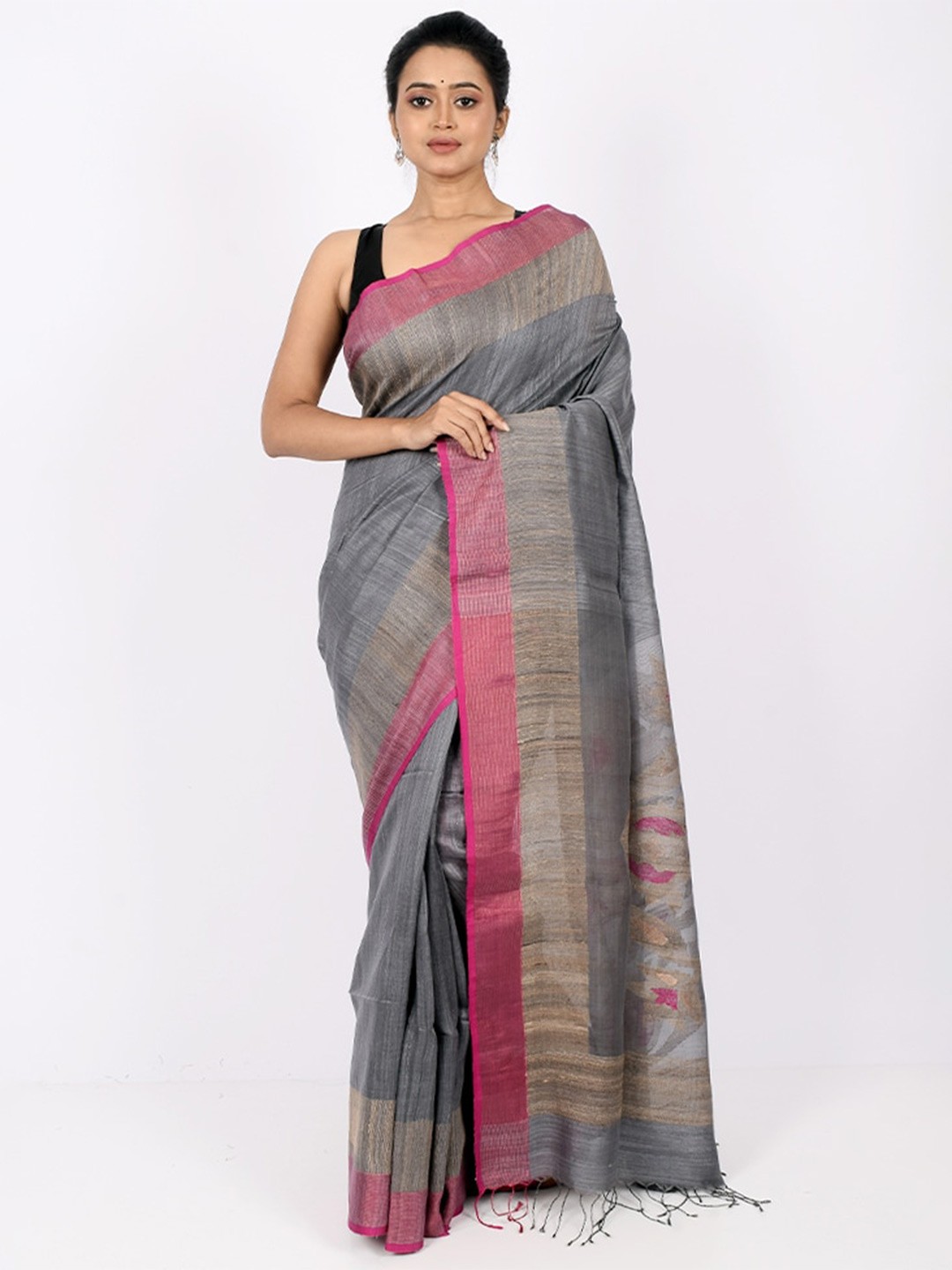 

AllSilks Blue & Pink Woven Design Pure Silk Saree