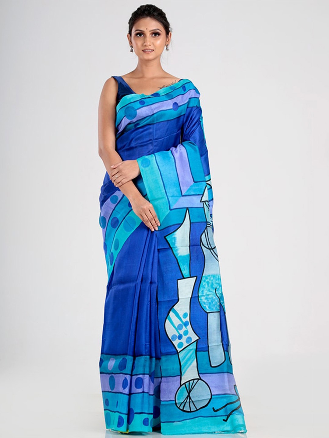 

AllSilks Blue & Black Silk Blend Tussar Saree