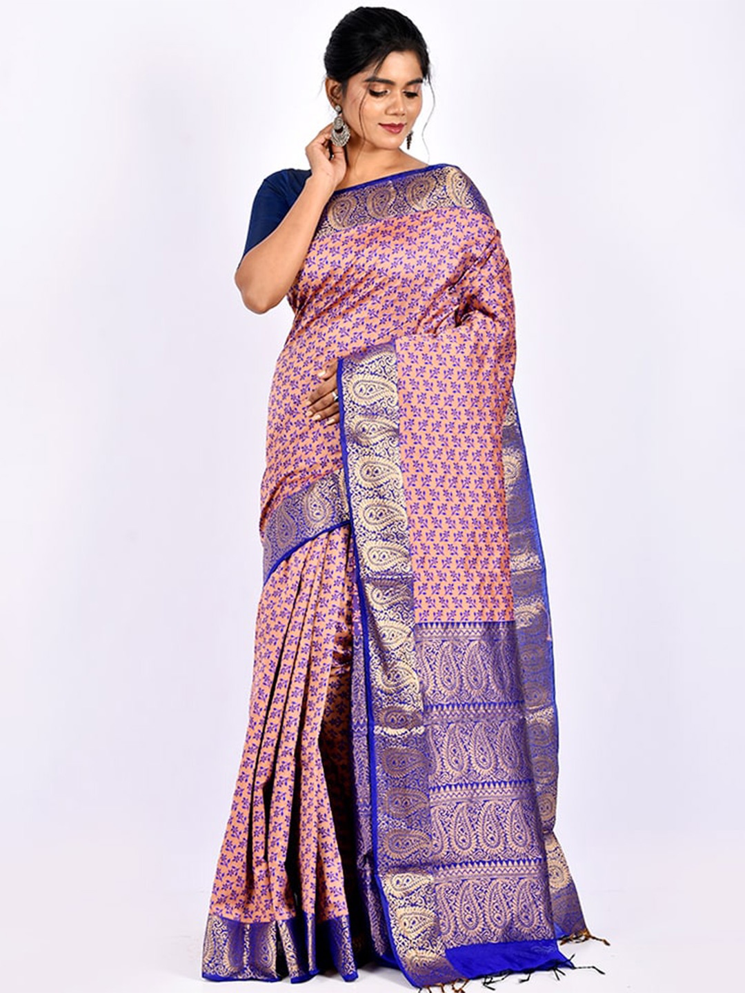

AllSilks Pink & Blue Woven Design Zari Pure Cotton Saree