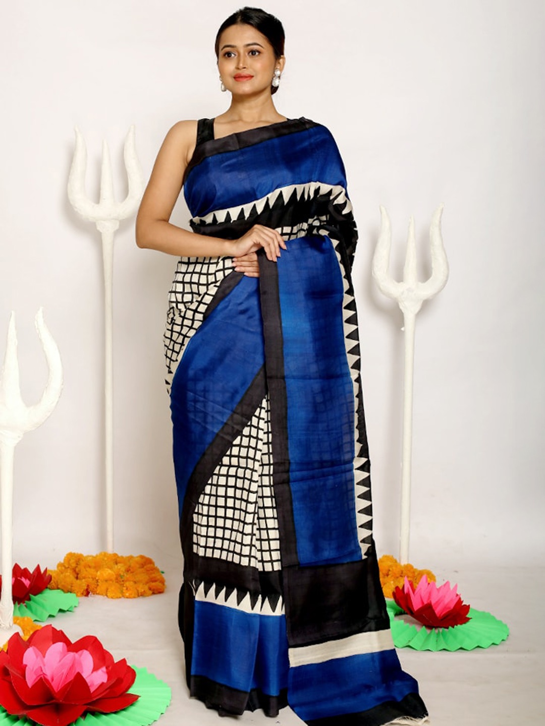 

AllSilks Blue & Black Pure Silk Saree