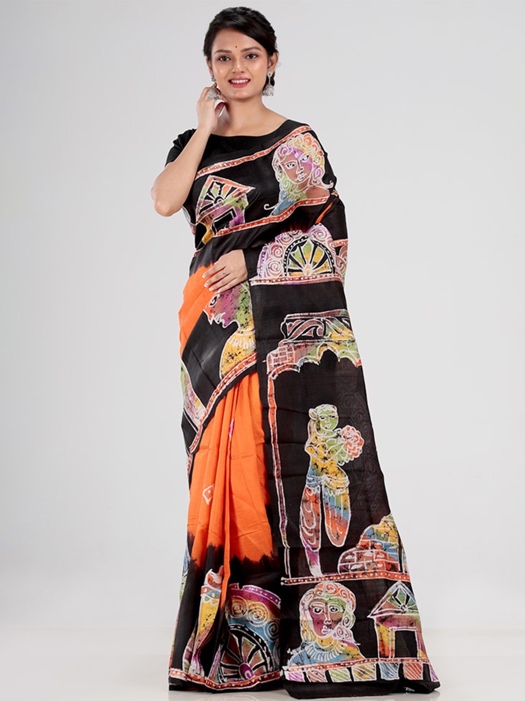 

AllSilks Rust & Black Ethnic Motifs Pure Silk Saree