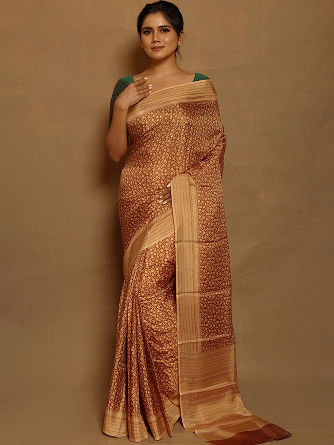 

AllSilks Cream-Coloured & Copper-Toned Woven Design Zari Pure Silk Saree