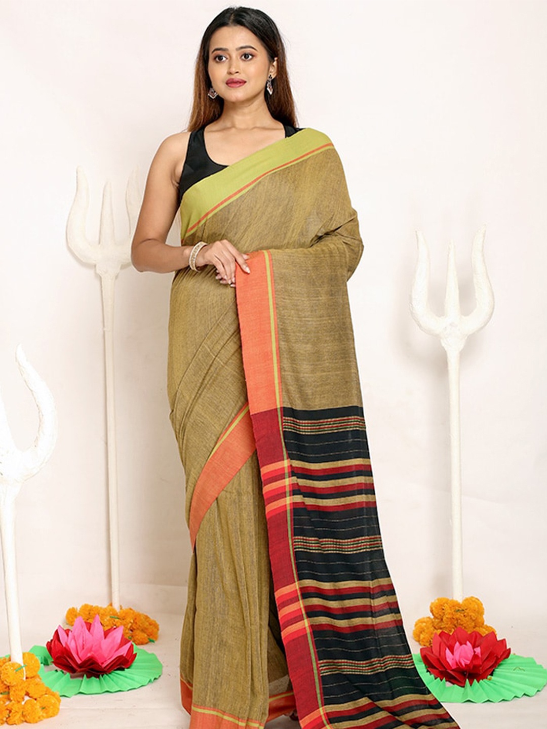 

AllSilks Yellow & Black Silk Blend Saree