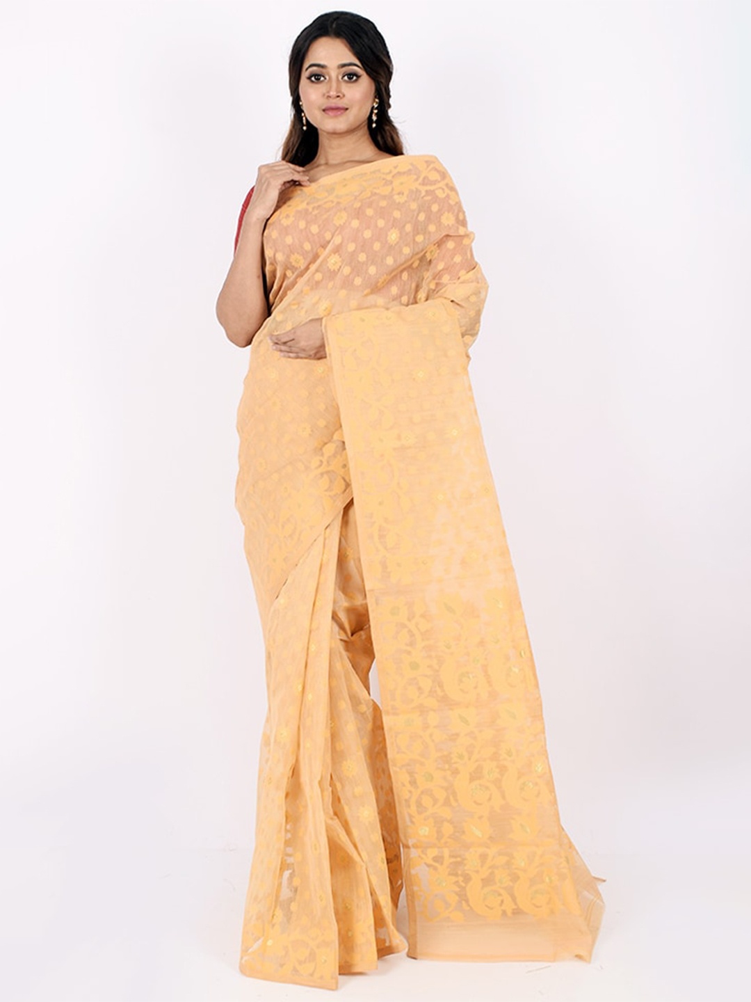 

AllSilks Cream-Coloured Woven Design Pure Cotton Taant Saree