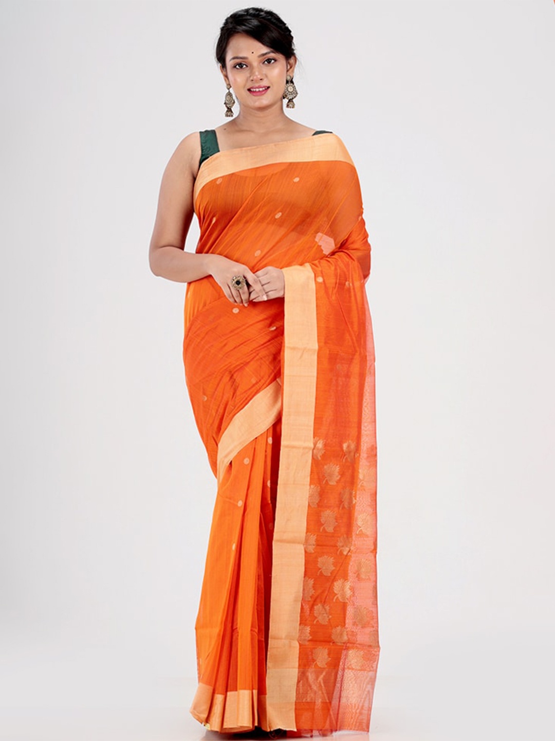 

AllSilks Rust & Gold-Toned Woven Design Zari Silk Blend Chanderi Saree