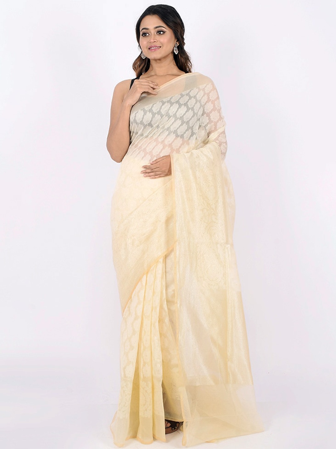 

AllSilks White Woven Design Net Saree