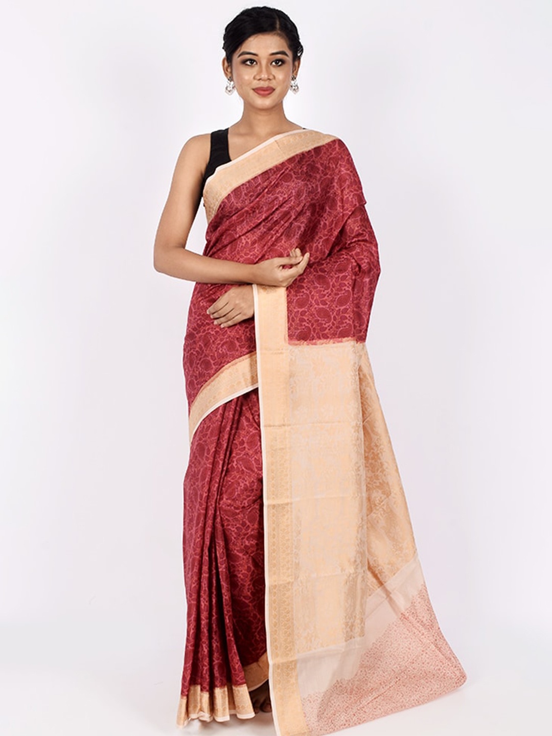 

AllSilks Pink & Peach-Coloured Paisley Zari Pure Silk Saree