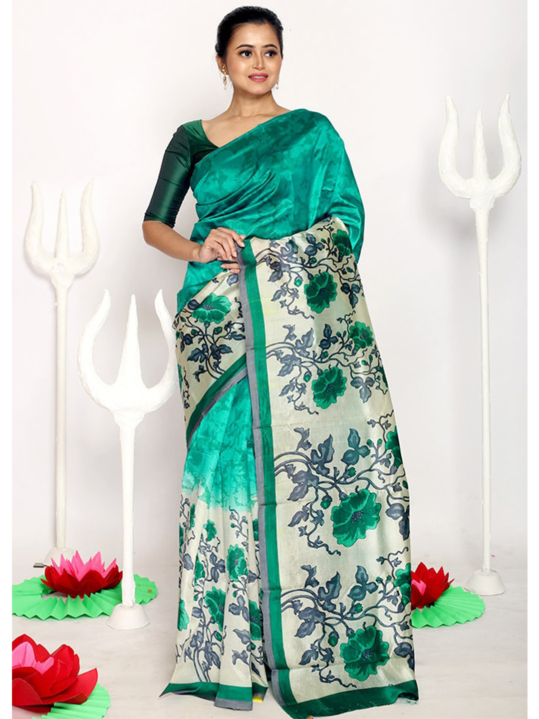 

AllSilks Blue Floral Pure Silk Saree