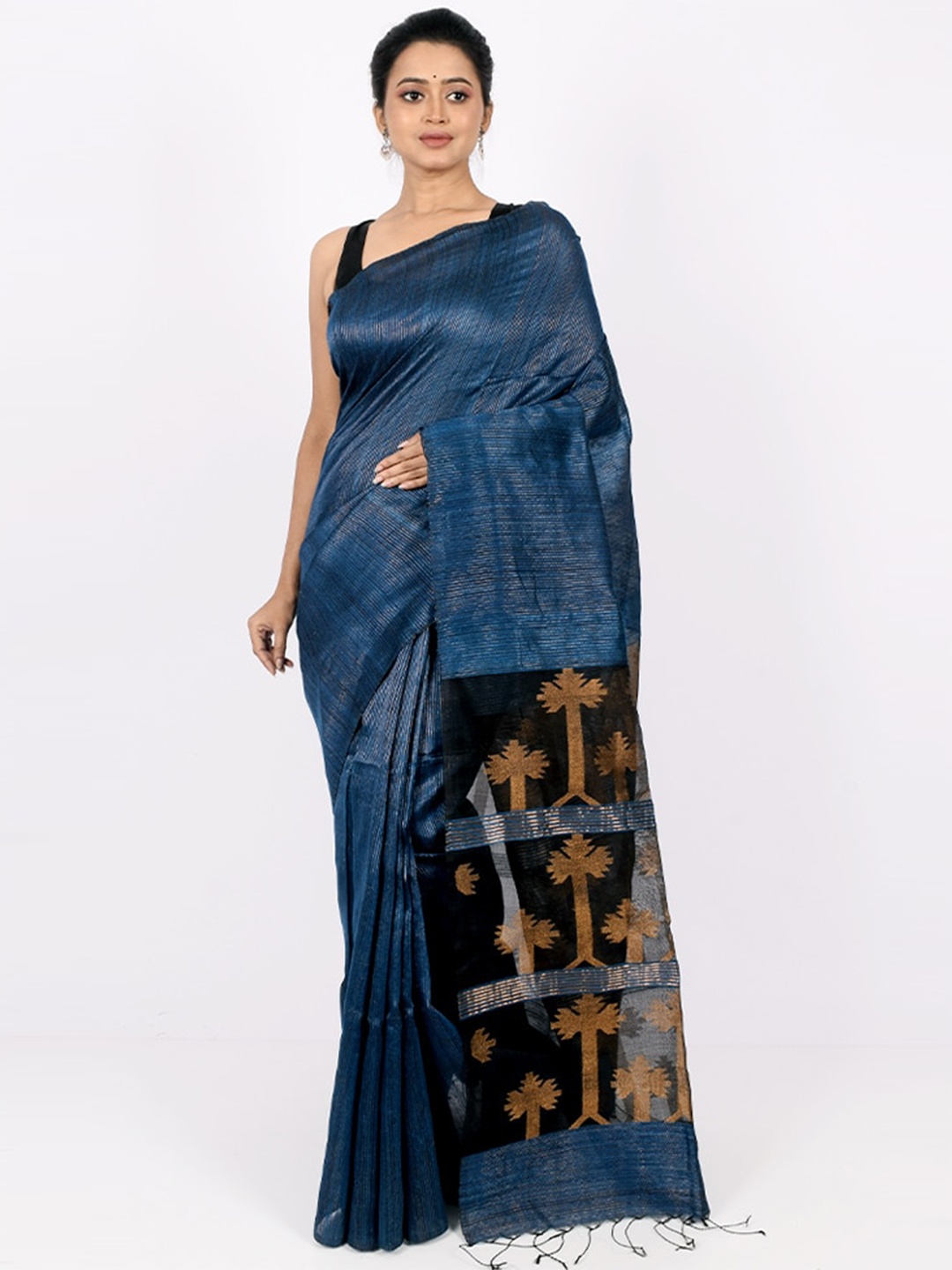 

AllSilks Teal & Gold-Toned Woven Design Zari Pure Silk Saree