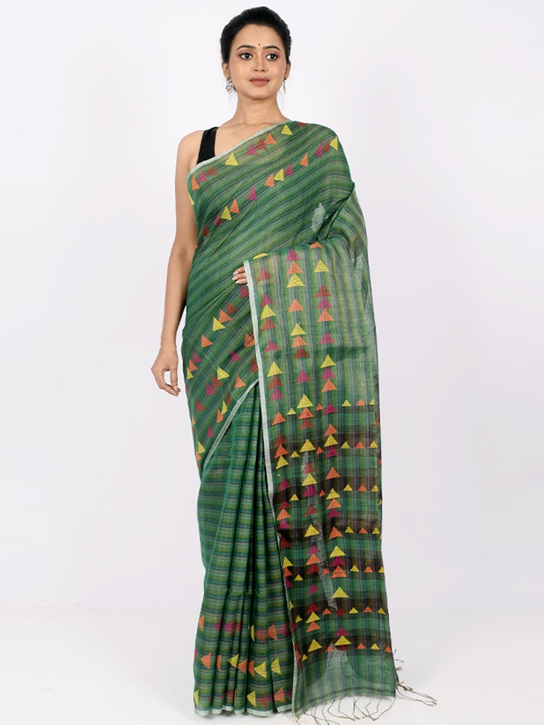 

AllSilks Green & Yellow Woven Design Pure Silk Saree