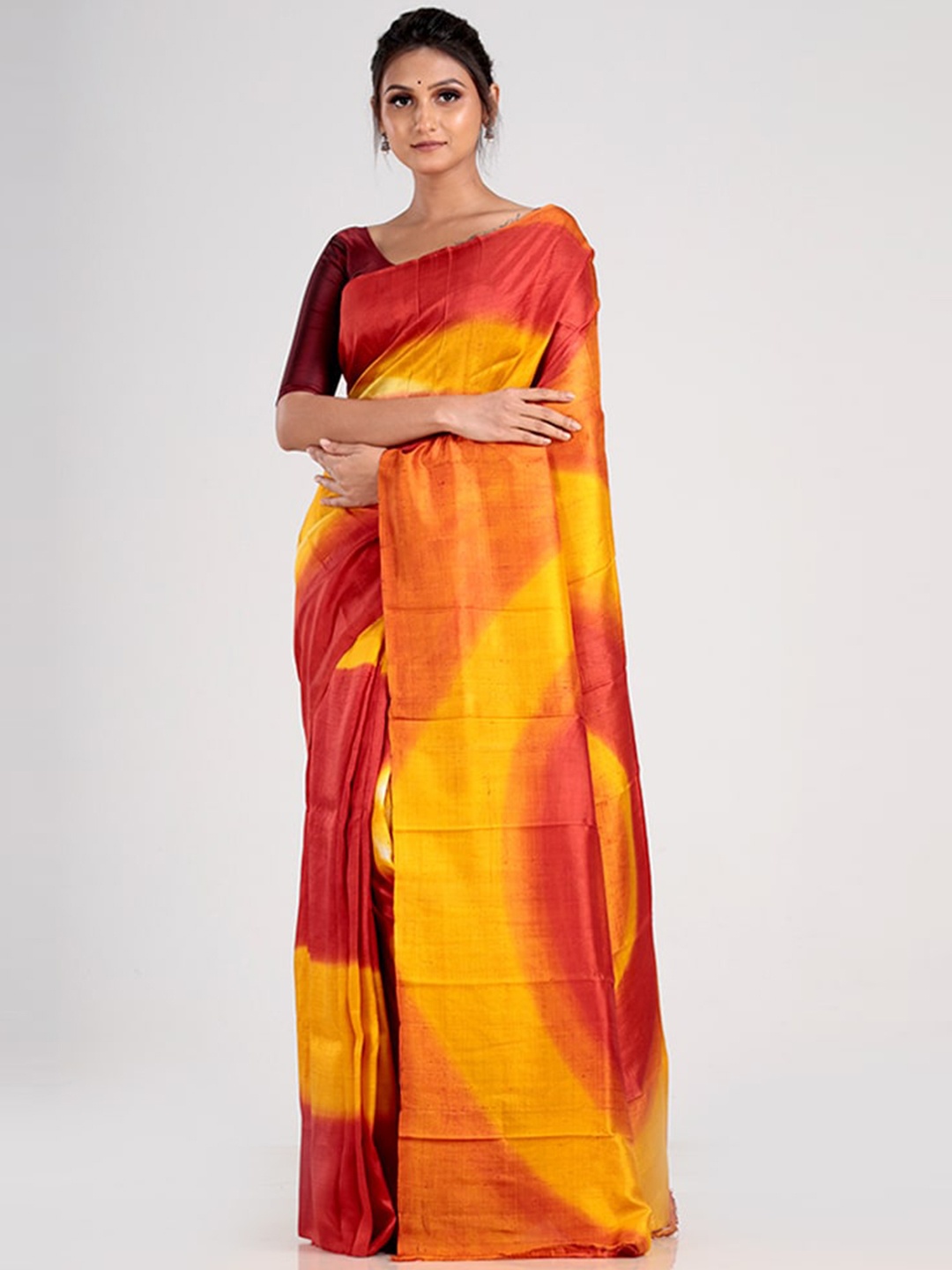 

AllSilks Red & Mustard Tie and Dye Pure Silk Saree