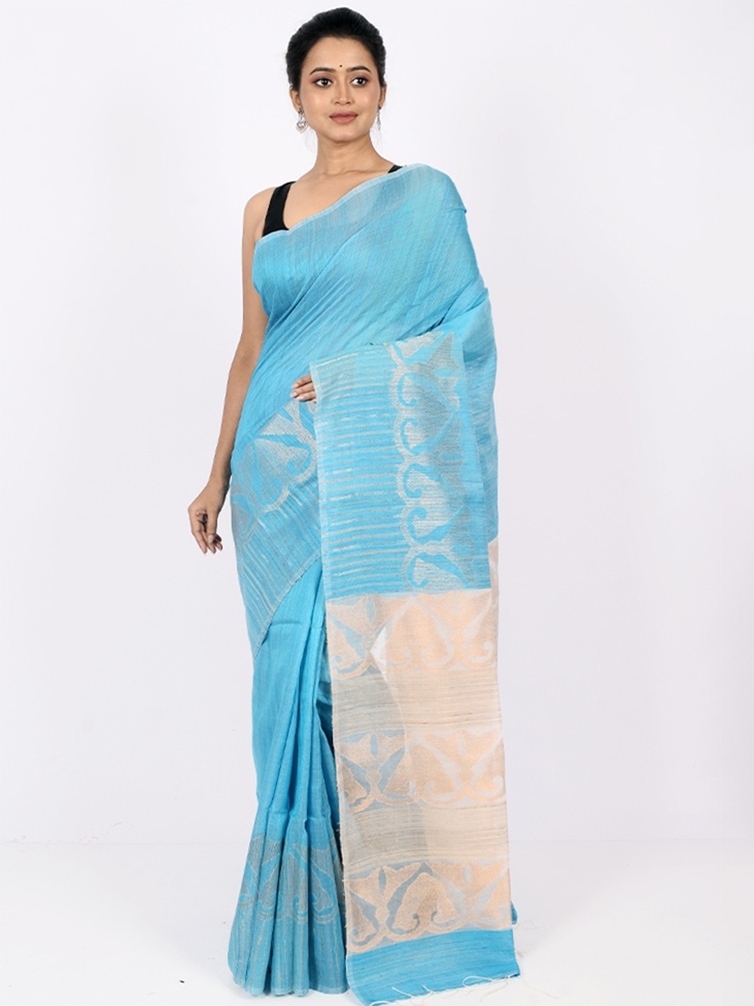 

AllSilks Blue & Gold-Toned Zari Pure Silk Saree