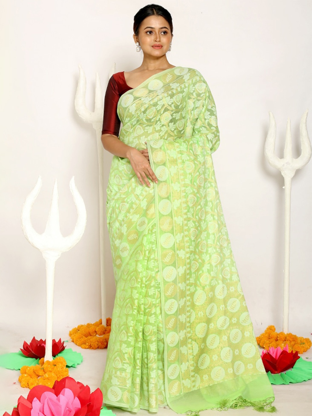 

AllSilks Green Woven Design Silk Cotton Saree