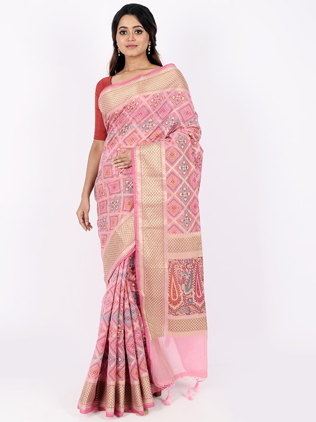 

AllSilks Pink & Blue Zari Silk Cotton Saree