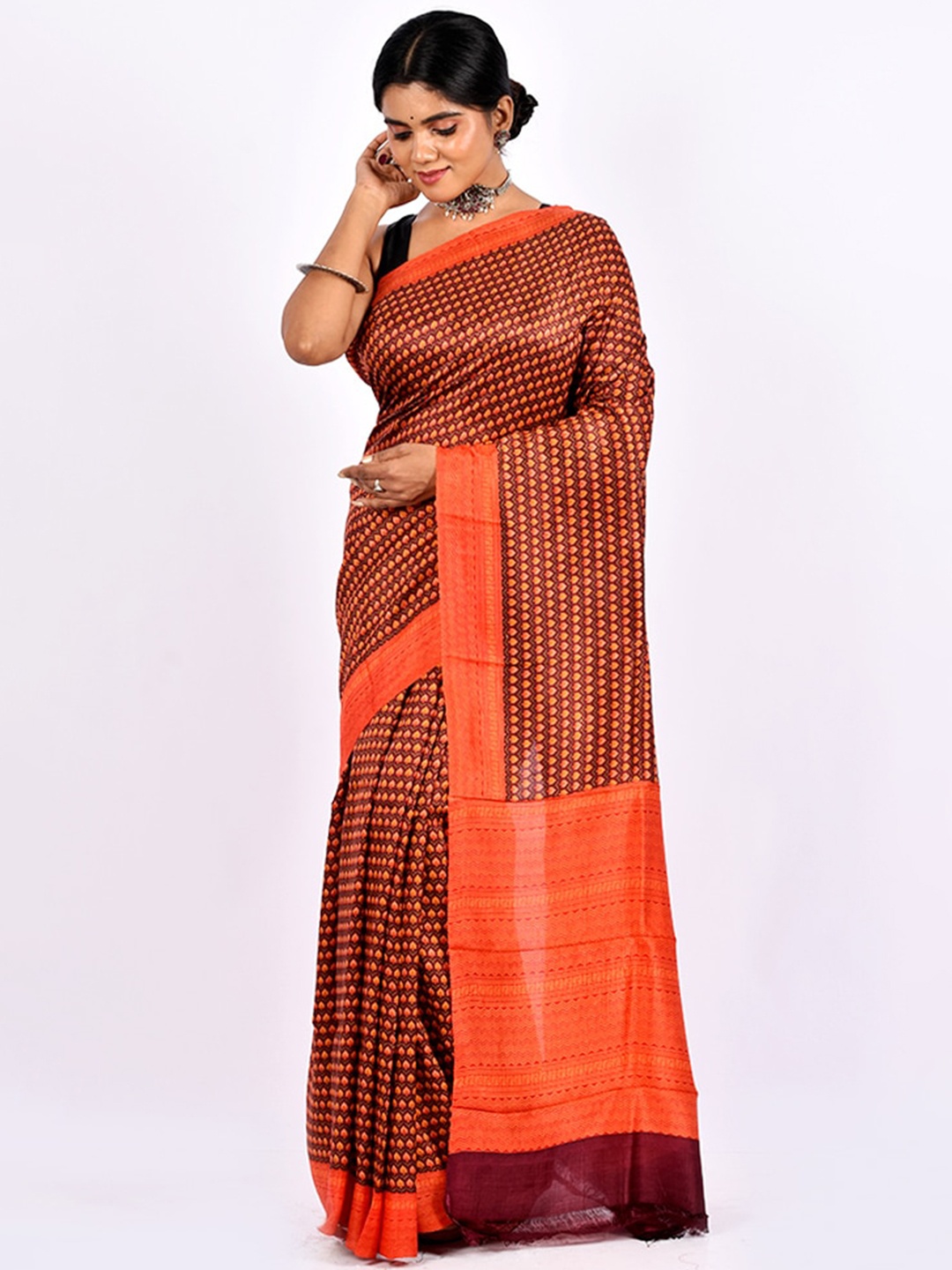

AllSilks Maroon & Red Woven Design Zari Pure Silk Saree