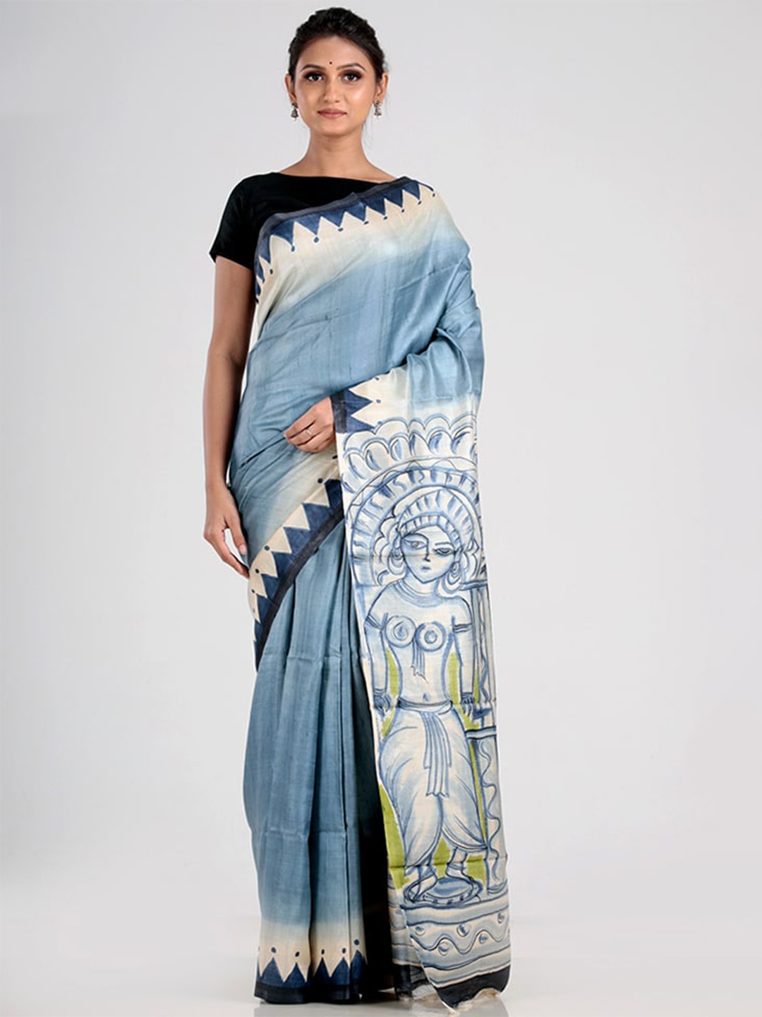 

AllSilks Grey & Cream-Coloured Silk Blend Tussar Saree