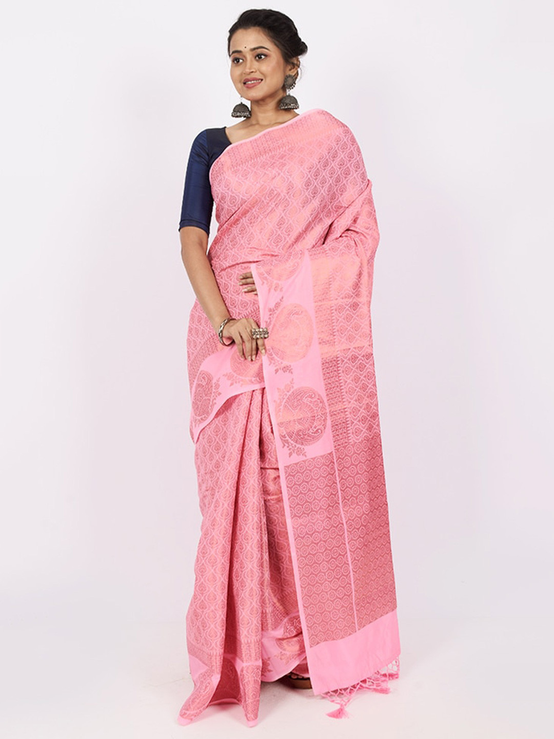

AllSilks Pink Woven Design Silk Cotton Saree