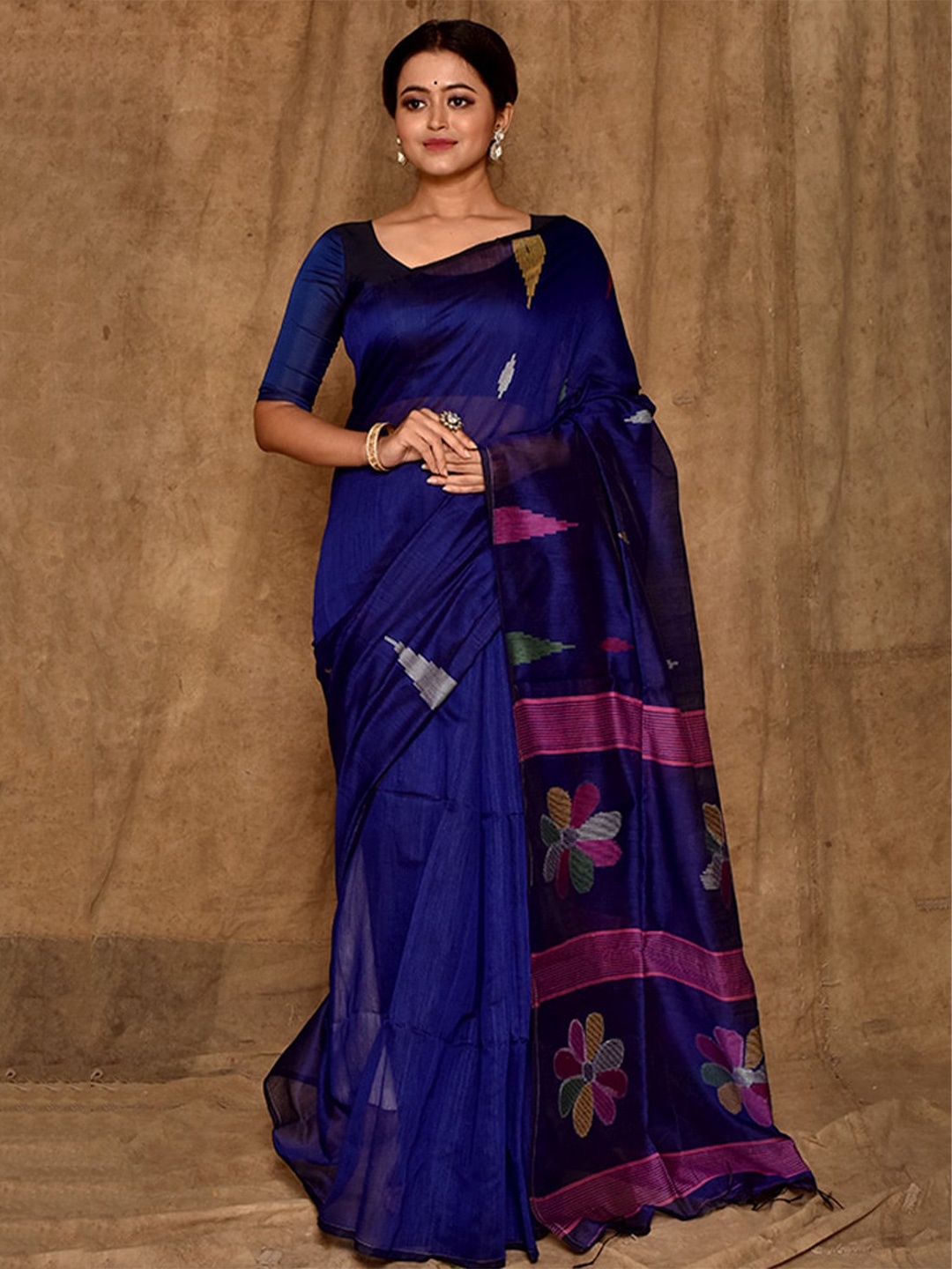 

AllSilks Blue & Pink Woven Design Silk Blend Saree