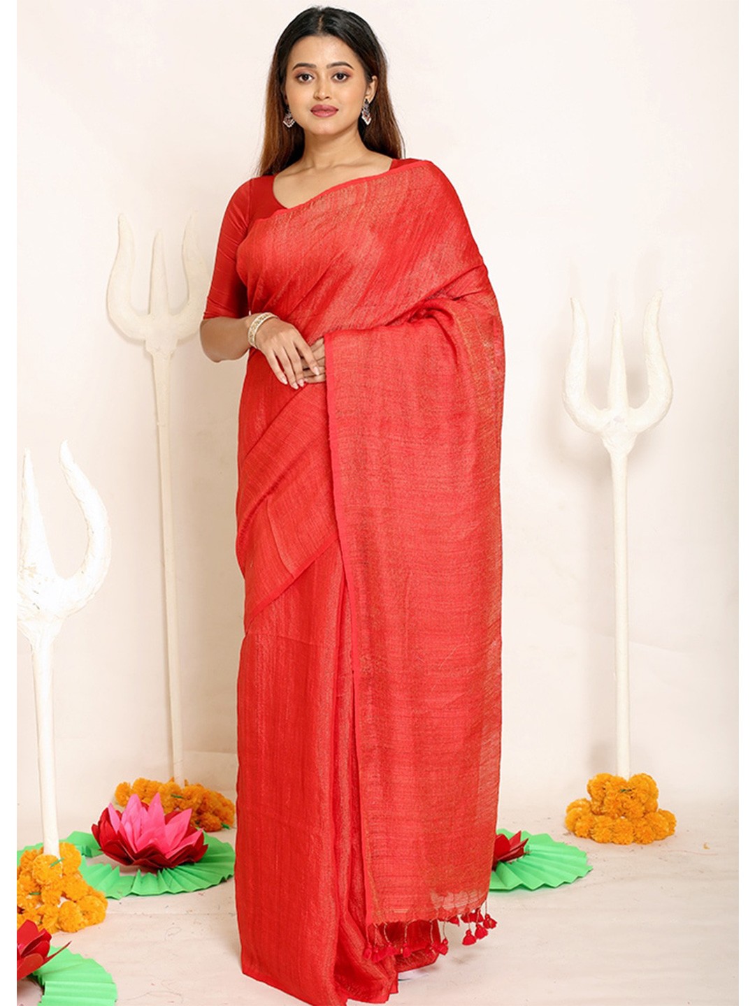 

AllSilks Red Zari Pure Silk Saree