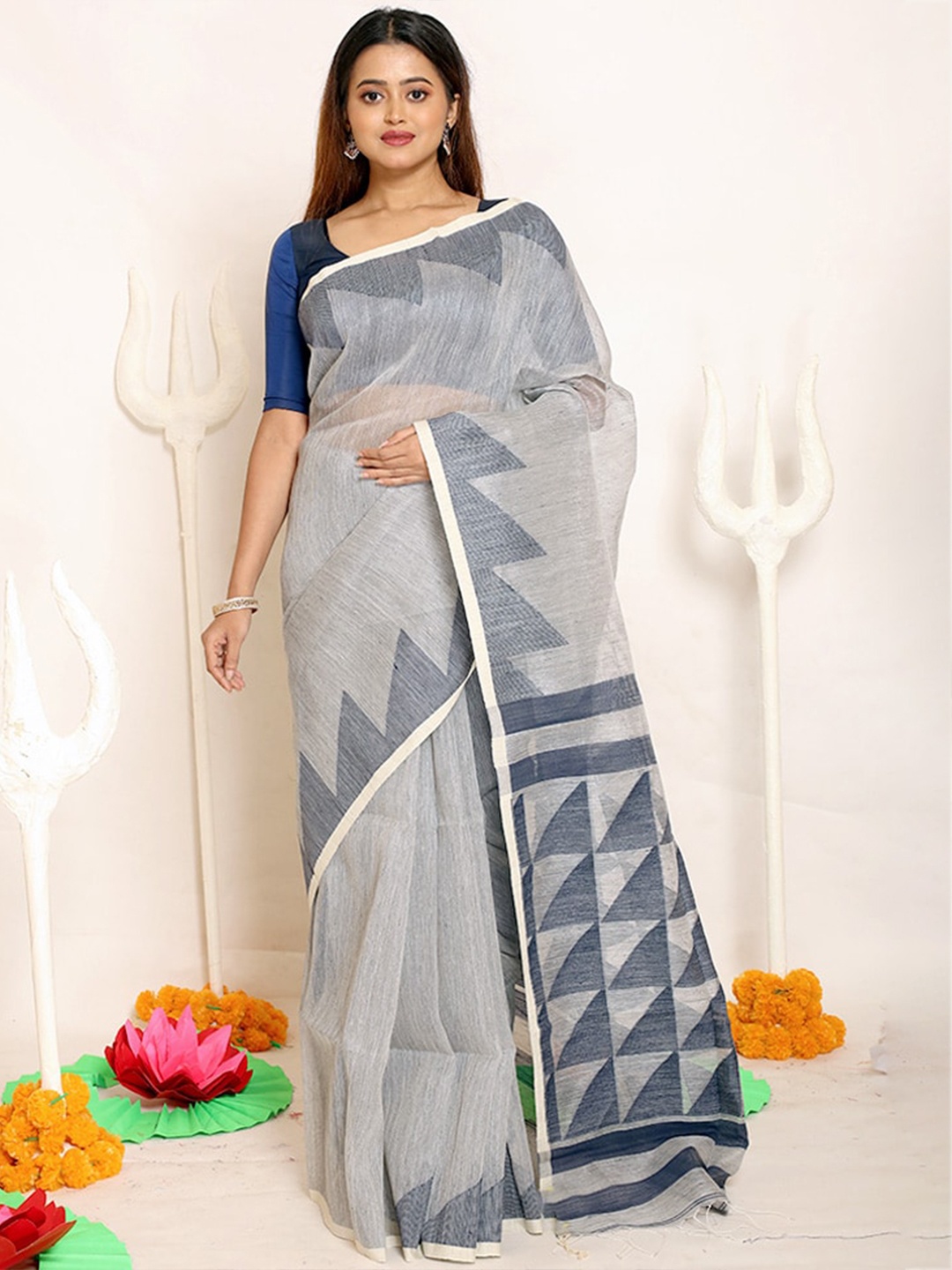 

AllSilks Grey Woven Design Silk Blend Saree