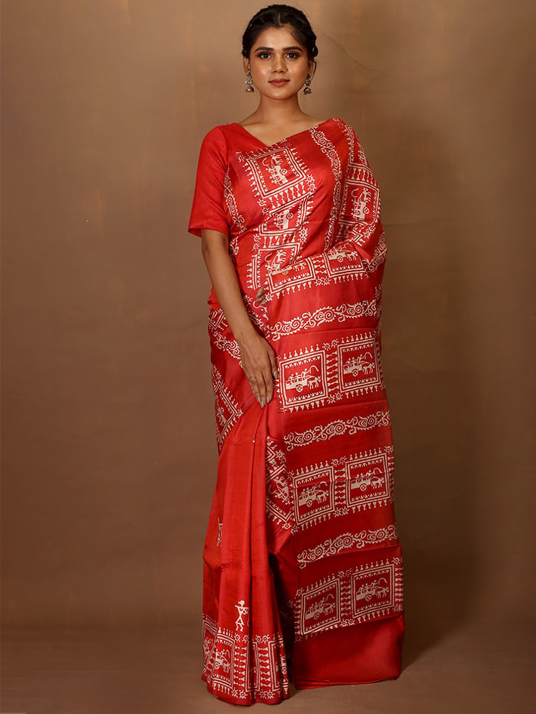 

AllSilks Red & White Pure Silk Saree