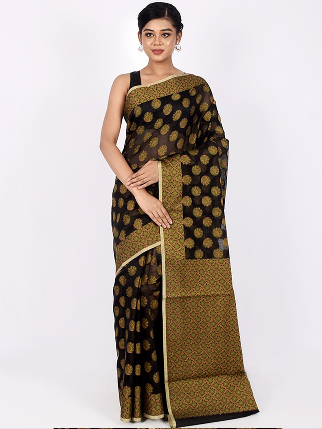 

AllSilks Black & Green Silk Cotton Saree