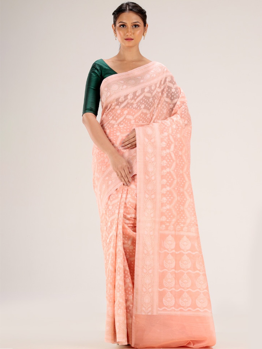 

AllSilks Pink Woven Design Zari Silk Cotton Saree