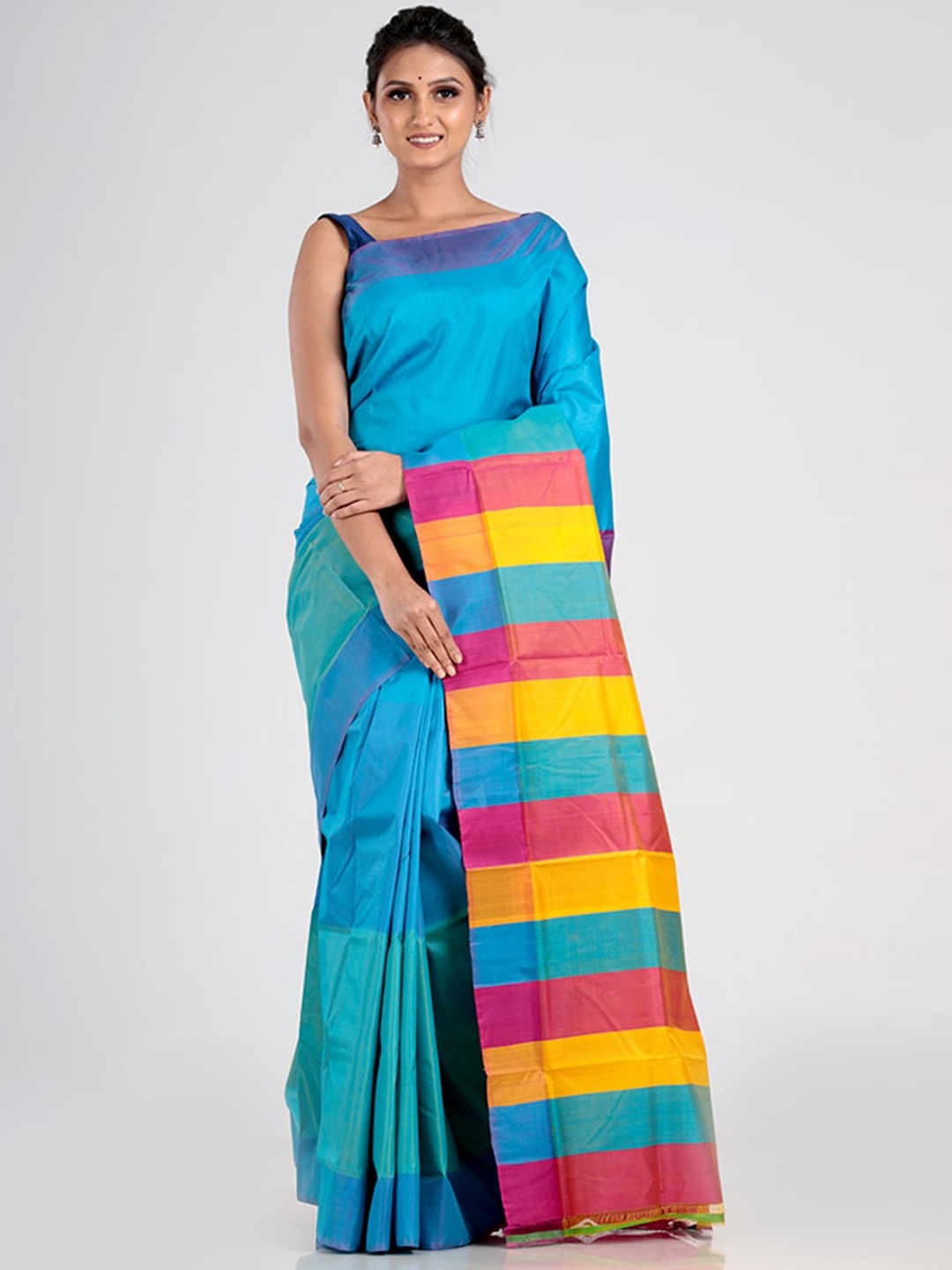 

AllSilks Blue & Mustard Pure Silk Saree