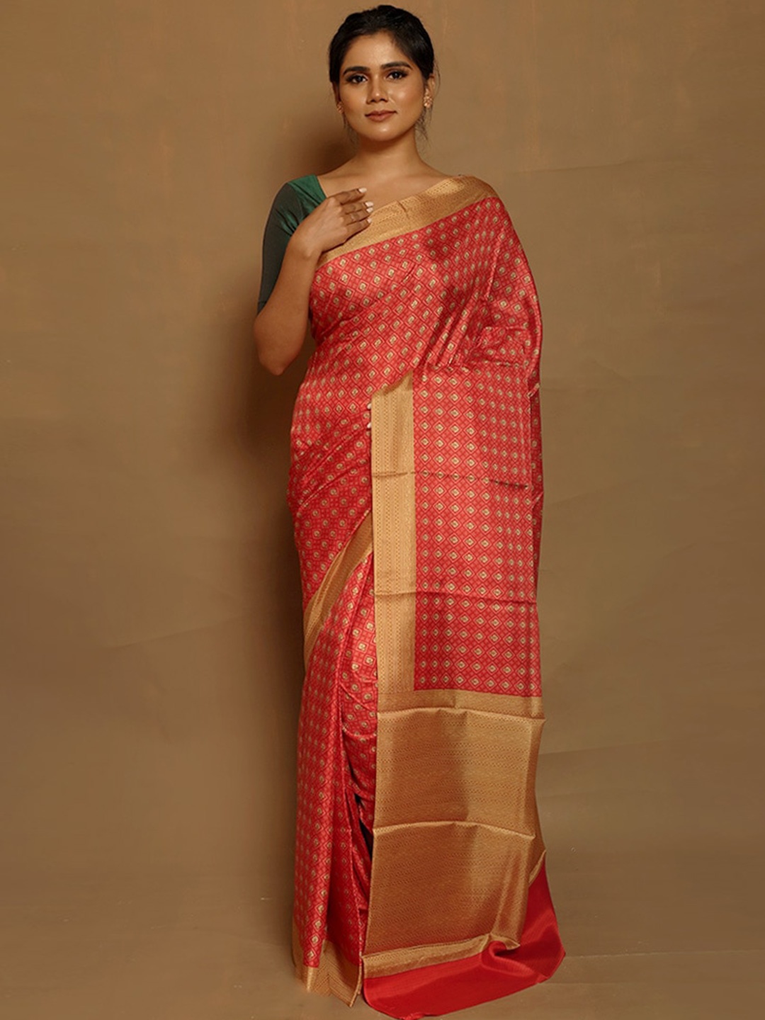 

AllSilks Pink & Cream-Coloured Ethnic Motifs Pure Silk Saree