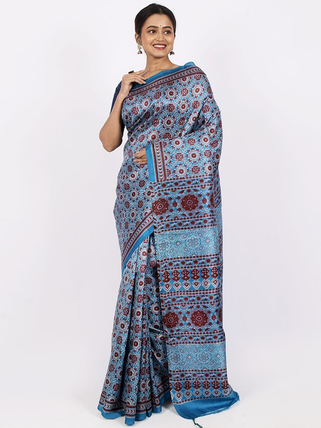 

AllSilks Blue & Brown Pure Silk Saree