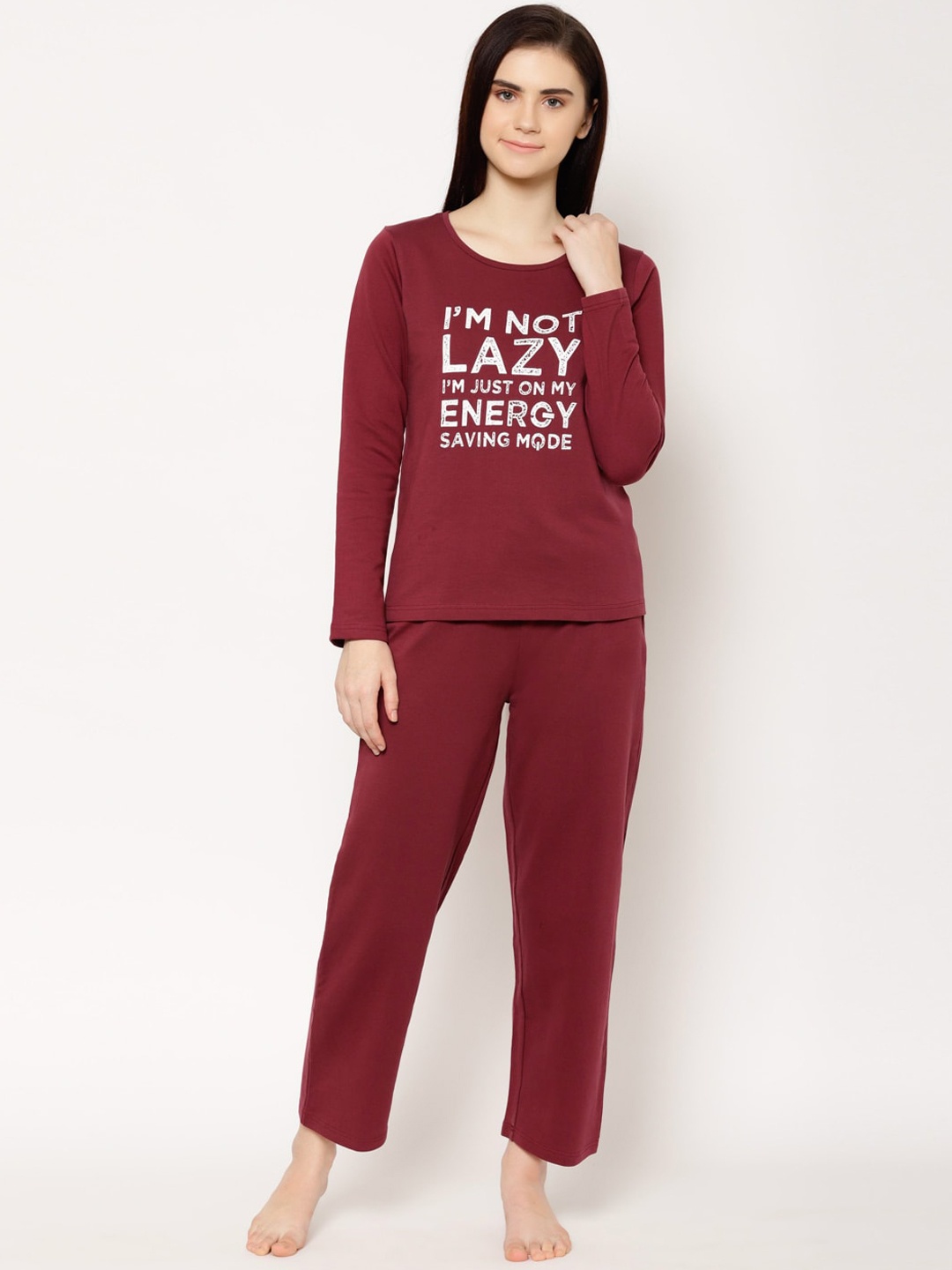 

HOUSE OF KKARMA Women Printed Pure Cotton Night suit, Maroon