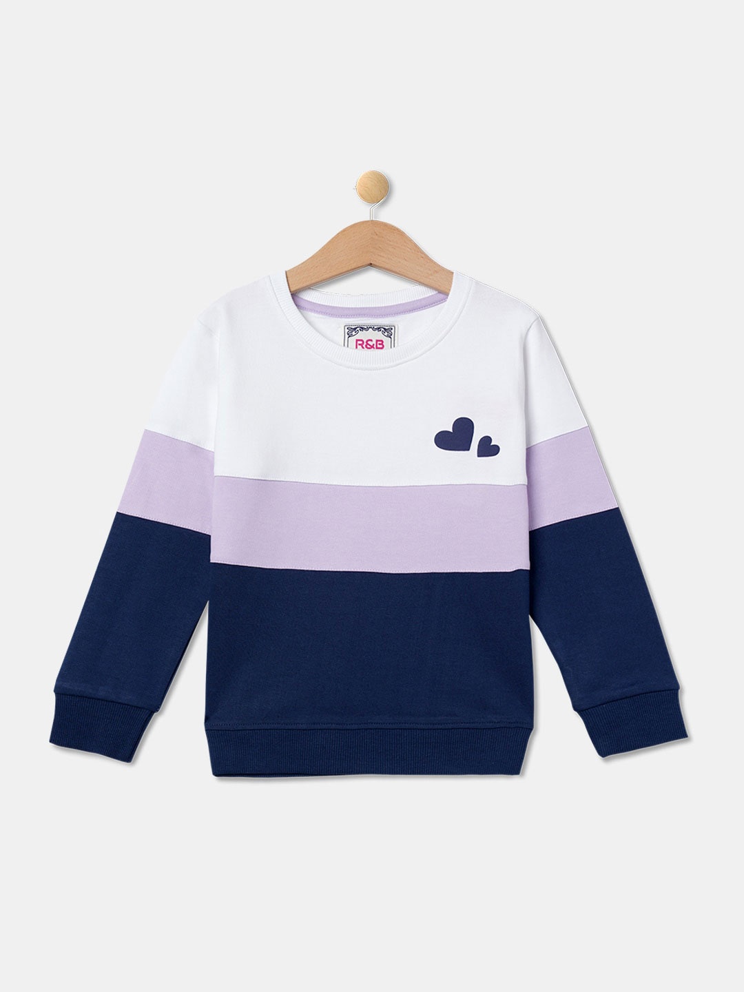 

R&B Girls Cotton Colourblocked Sweatshirt, White