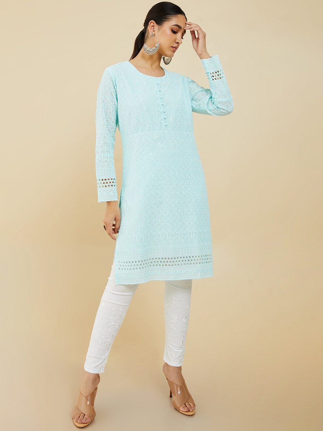 

Soch Embroidered A-Line Cotton Kurta, Blue