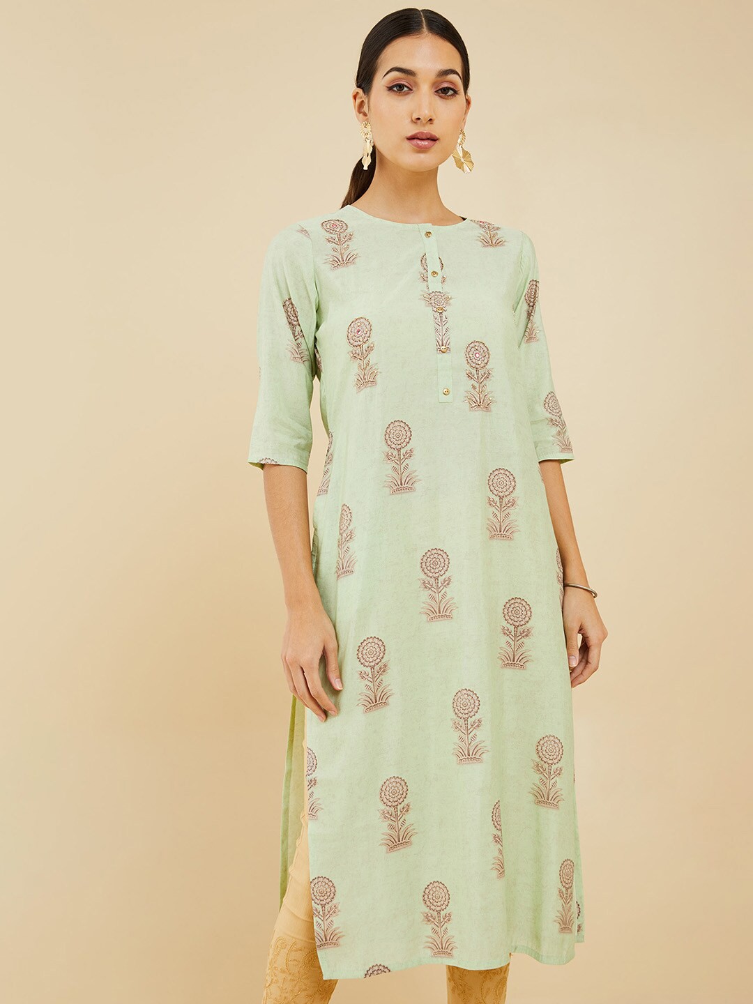 

Soch Women Floral Printed Chanderi Silk Kurta, Green