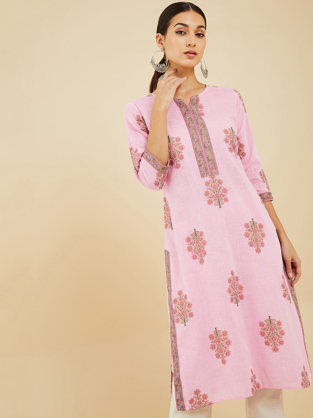 

Soch Round Neck Ethnic Motifs Printed Cotton Kurta, Pink