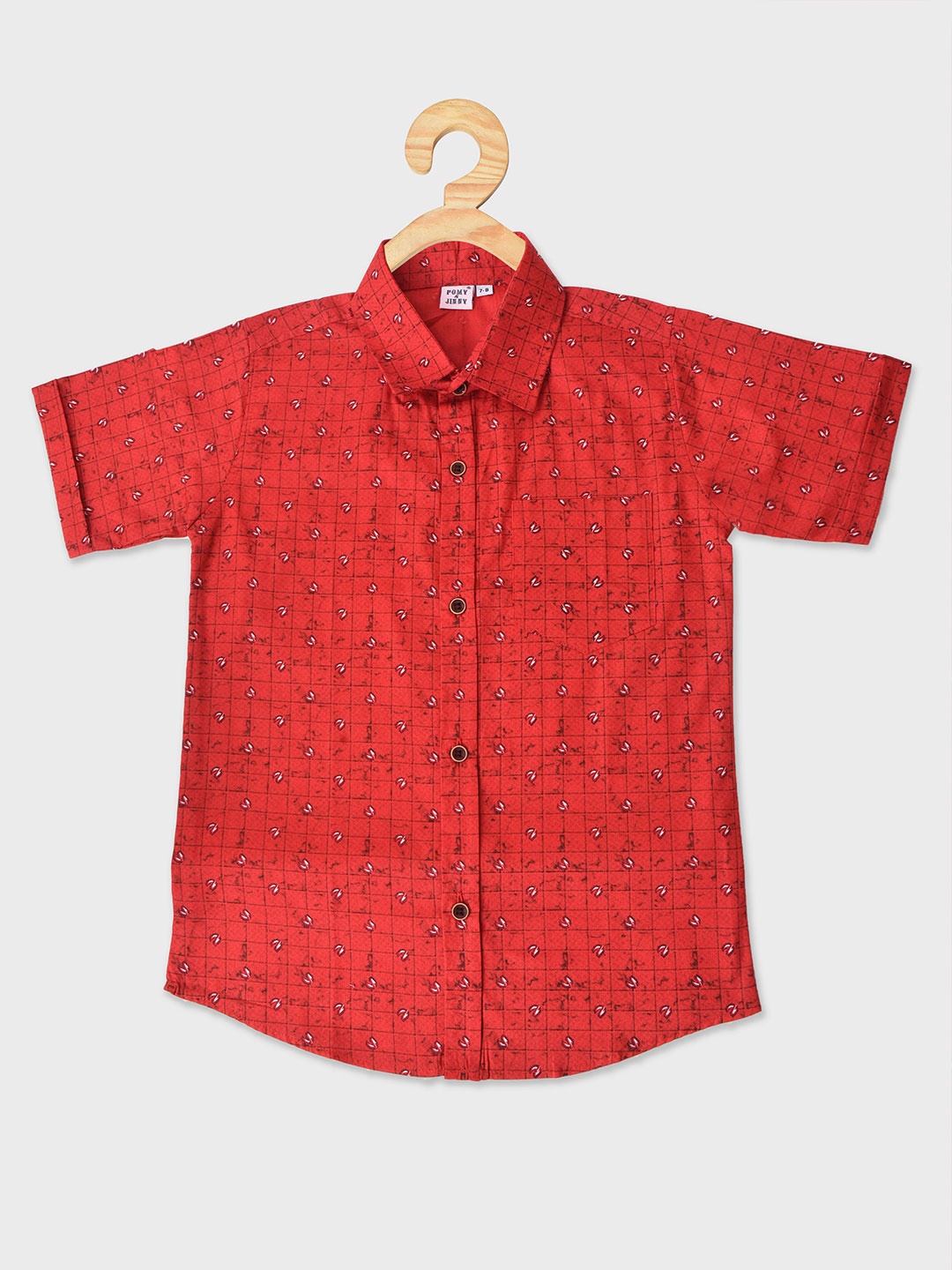 

POMY & JINNY Boys Comfort Slim Fit Printed Casual Shirt, Red