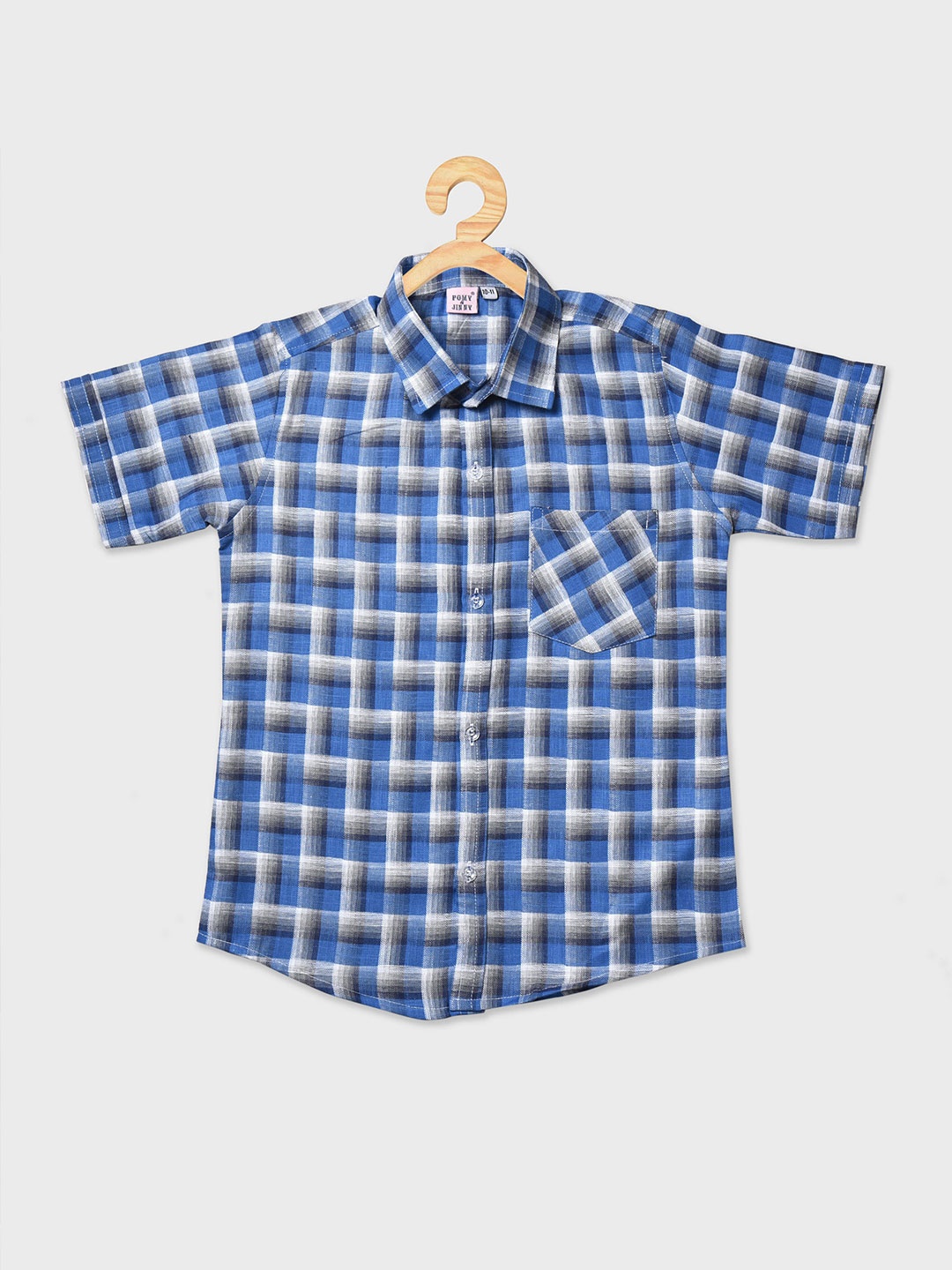

POMY & JINNY Boys Comfort Slim Fit Checked Casual Shirt, Blue
