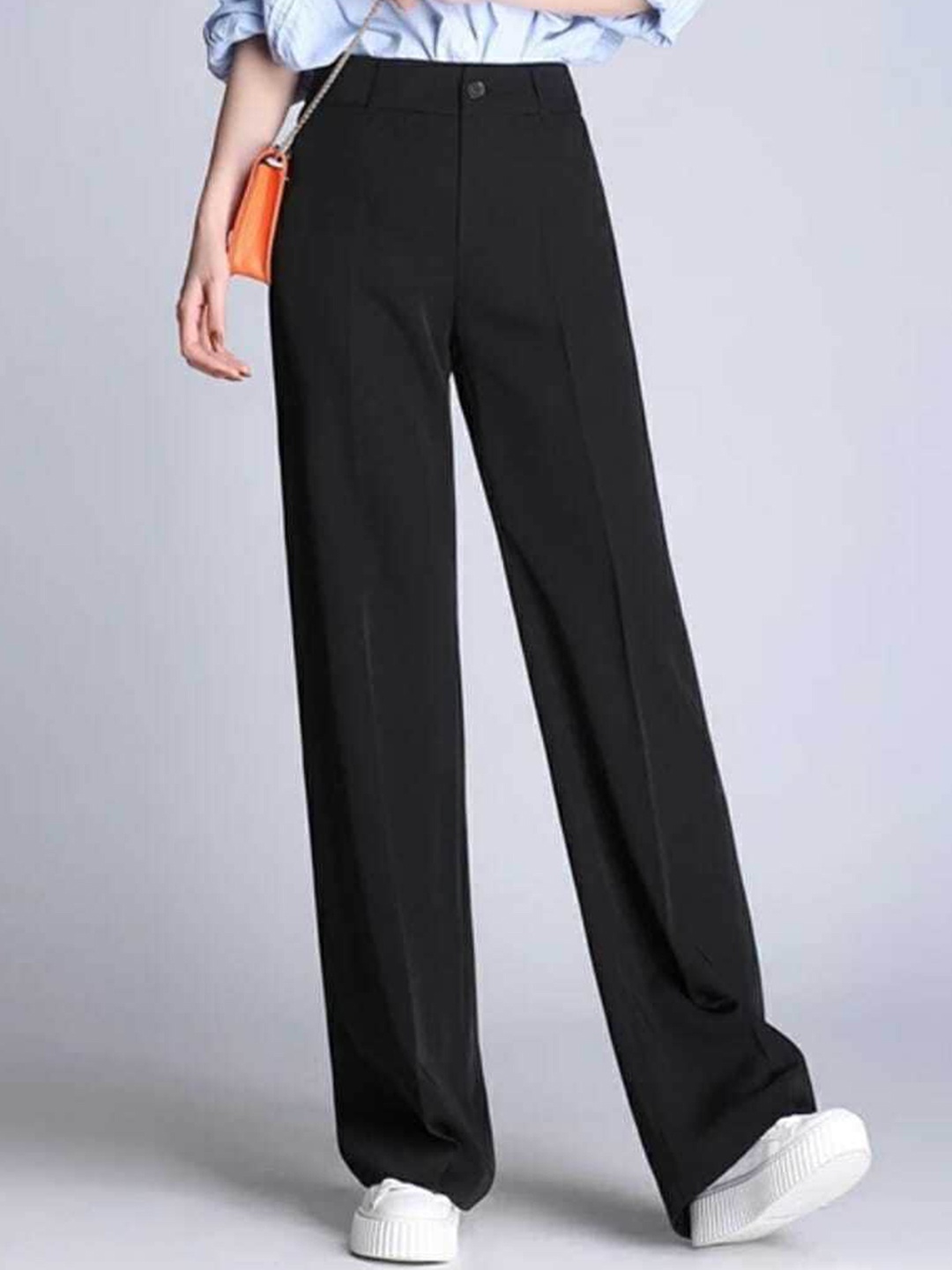 

BROADSTAR Women Relaxed Straight Leg Loose Fit High-Rise Easy Wash Trousers, Black