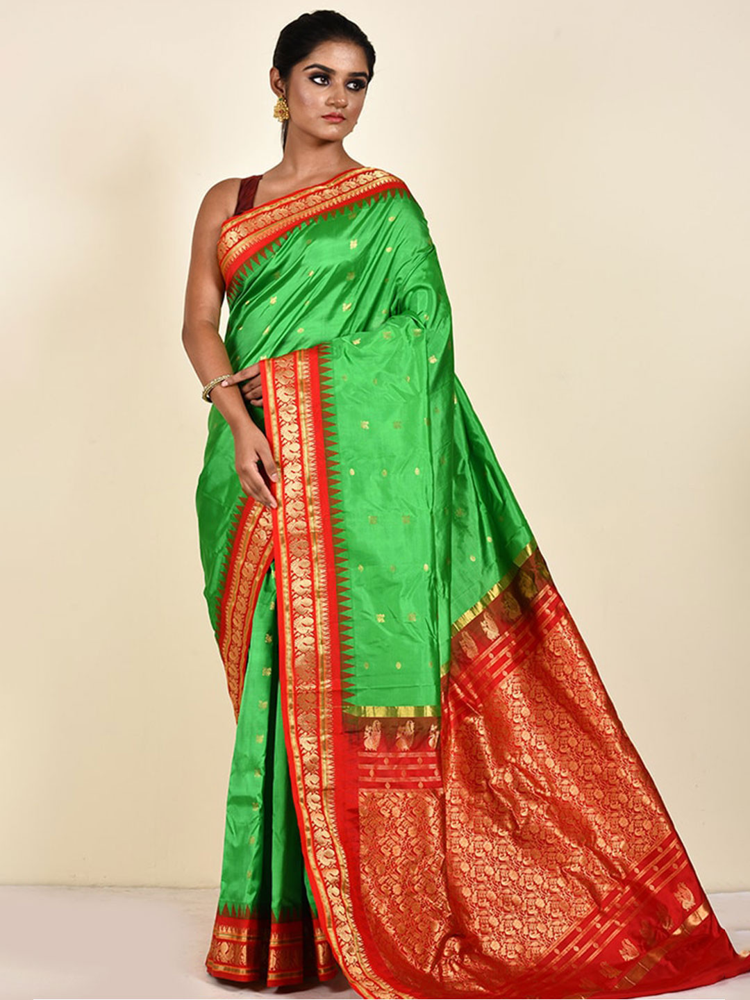 

AllSilks Woven Design Zari Pure Silk Kanjeevaram Saree, Green