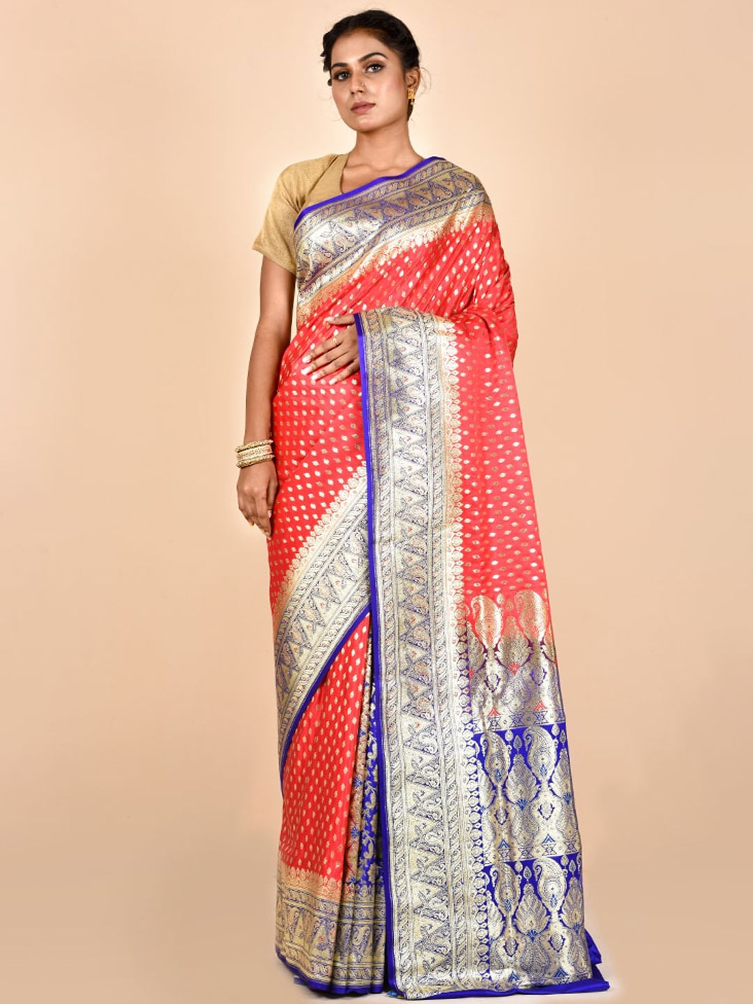 

AllSilks Ethnic Motifs Zari Silk Blend Banarasi Saree, Pink