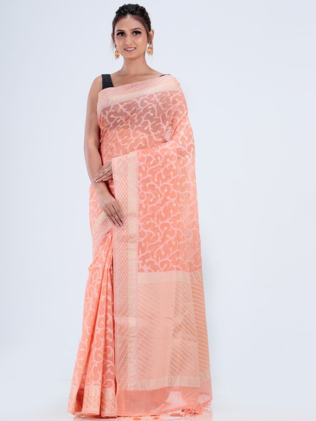 

AllSilks Floral Zari Silk Blend Saree, Rust