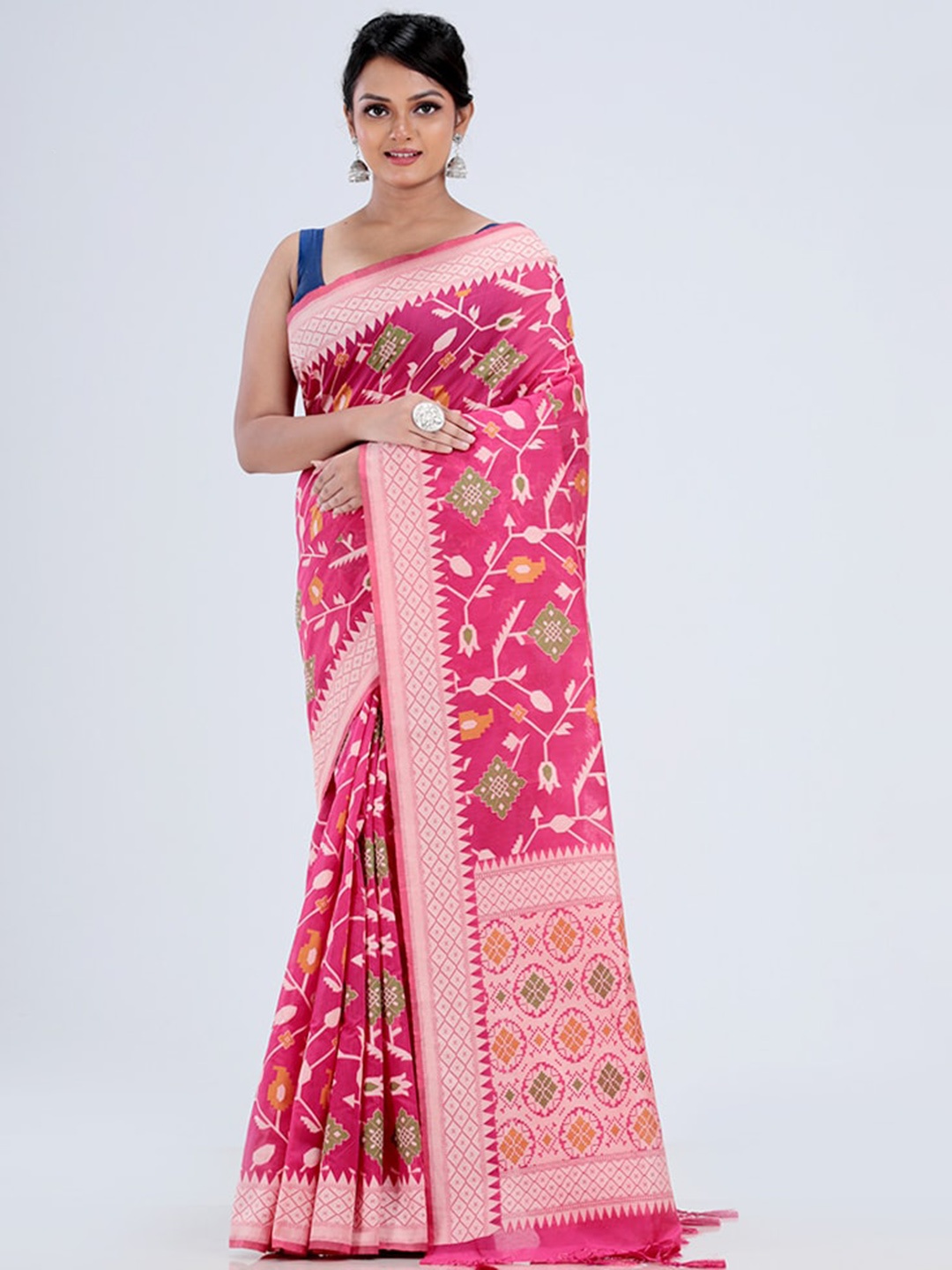 

AllSilks Floral Zari Silk Blend Saree, Pink