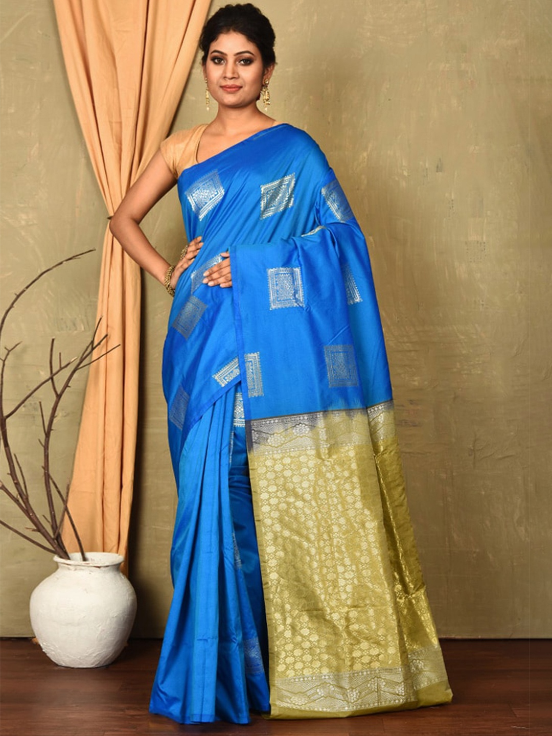 

AllSilks Silk Blend Kanjeevaram Saree, Blue
