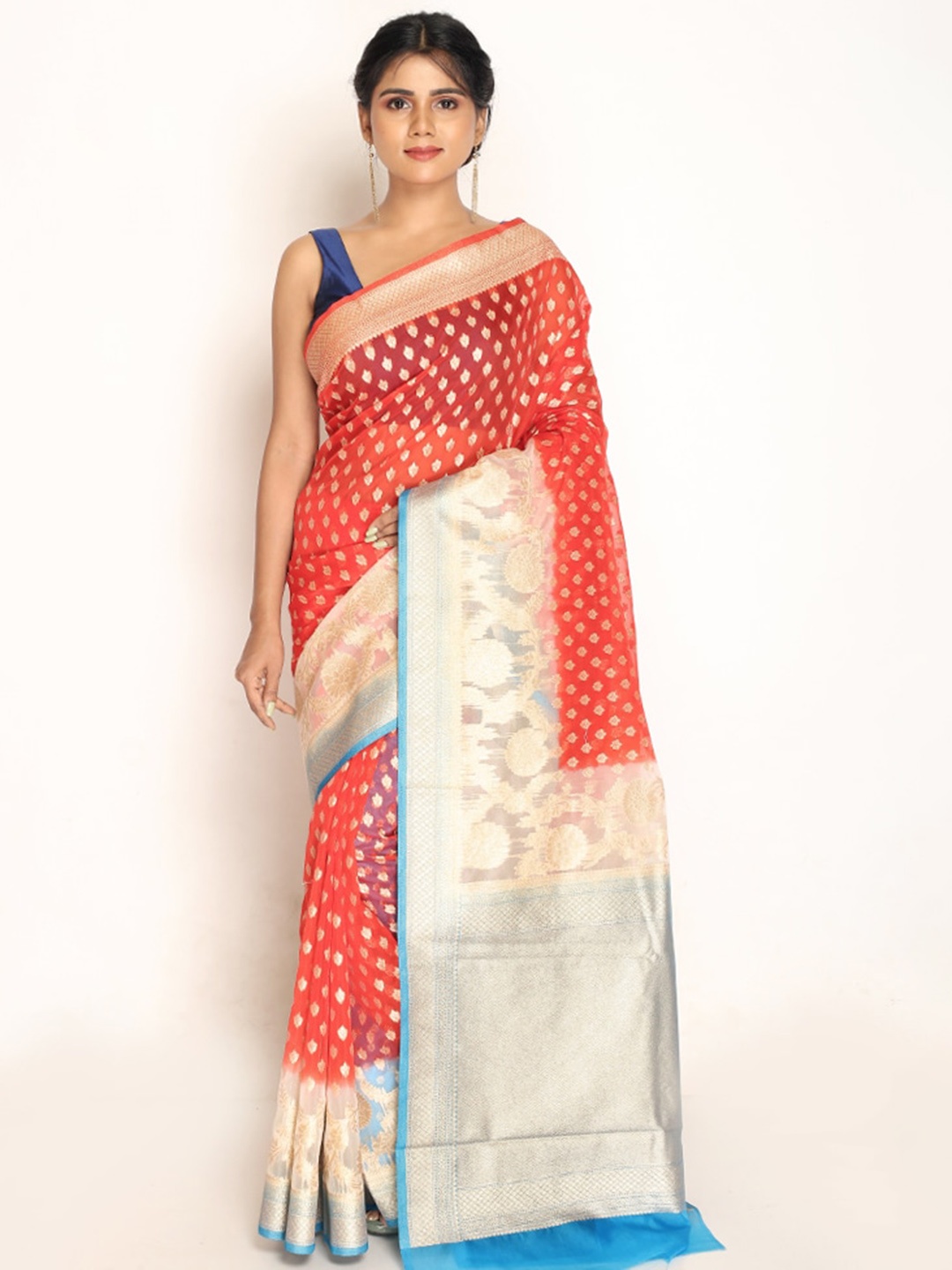 

AllSilks Woven Design Zari Silk Blend Saree, Red