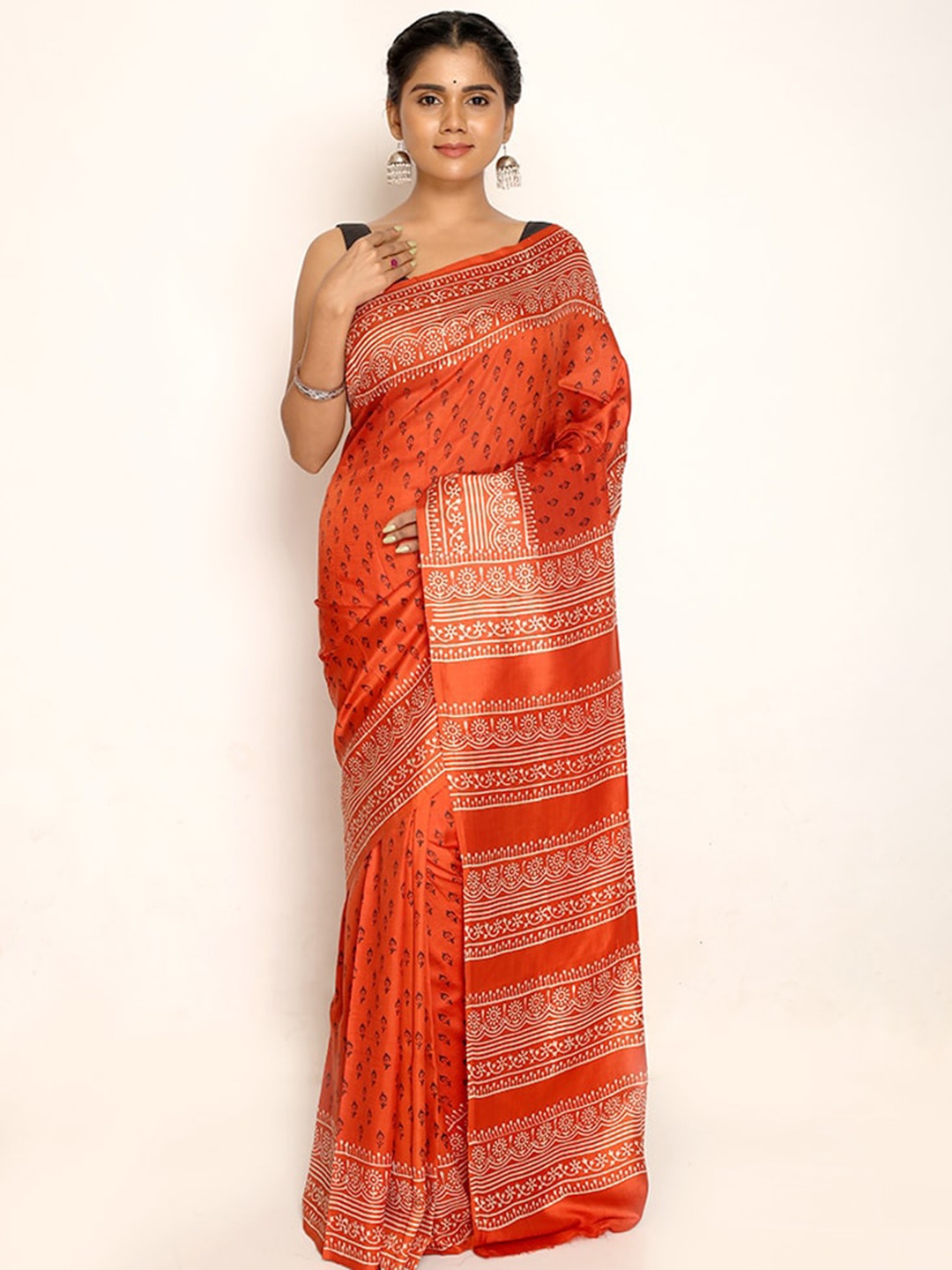 

AllSilks Floral Pure Silk Saree, Rust