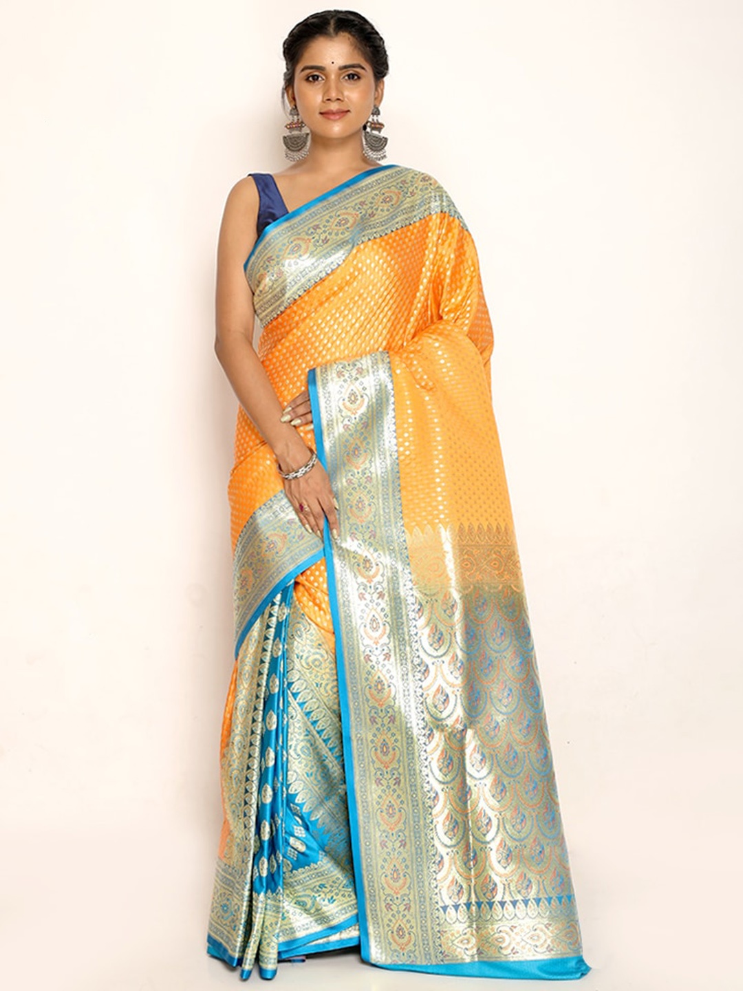 

AllSilks Woven Design Zari Silk Blend Banarasi Saree, Rust
