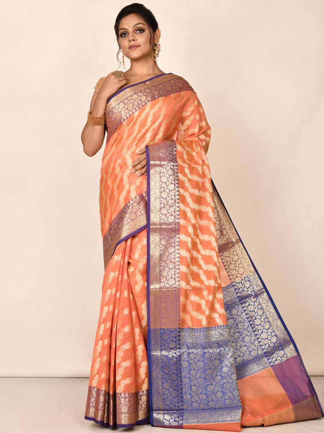 

AllSilks Woven Design Zari Silk Blend Saree, Pink